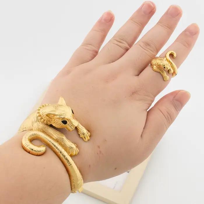 Bracelet couleur or dubaï avec bague, ensemble pour fête, couleur or 18 carats, ensemble de bagues d