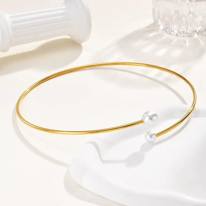 Collier ras du cou ouvert pour femmes, collier ras du cou en perles plaquées or, bijoux de déclaration en acier inoxydable