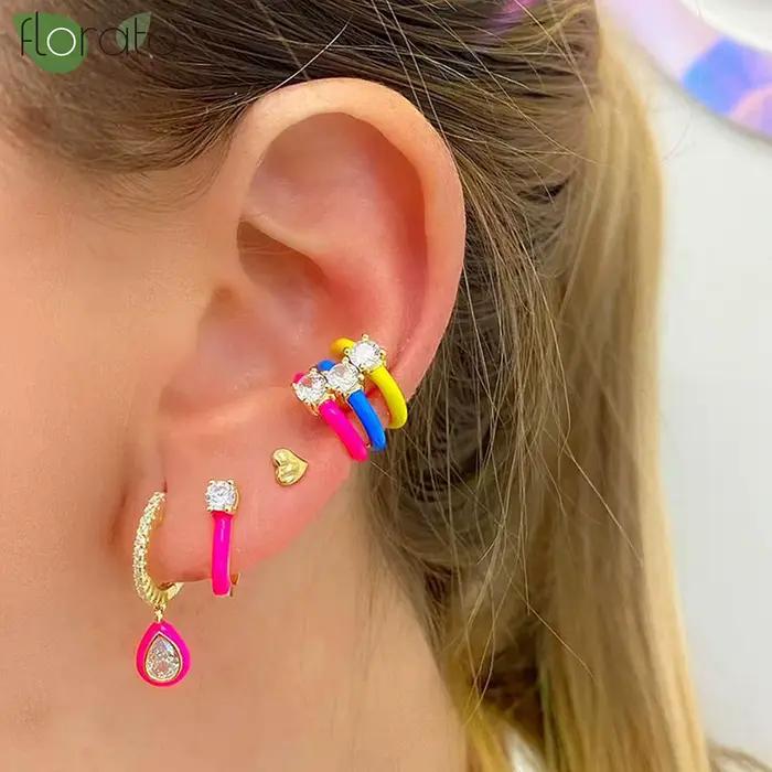 Boucles d'oreilles clip non percées en or 18 carats pour femmes et hommes, émail coloré, faux cartilage, manchette d'oreille, bijoux de fête, tendance