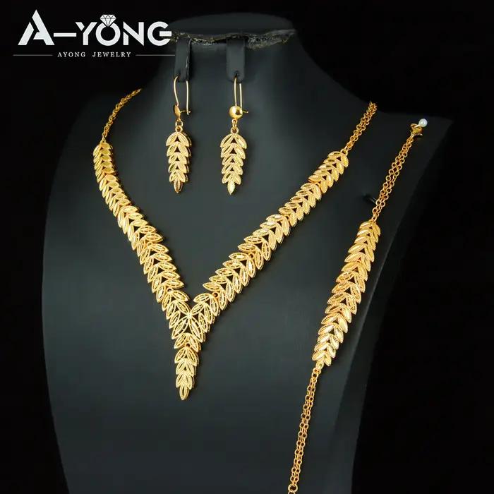 Magnifique ensemble de bijoux de mariage de dubaï plaqué or 21 carats
