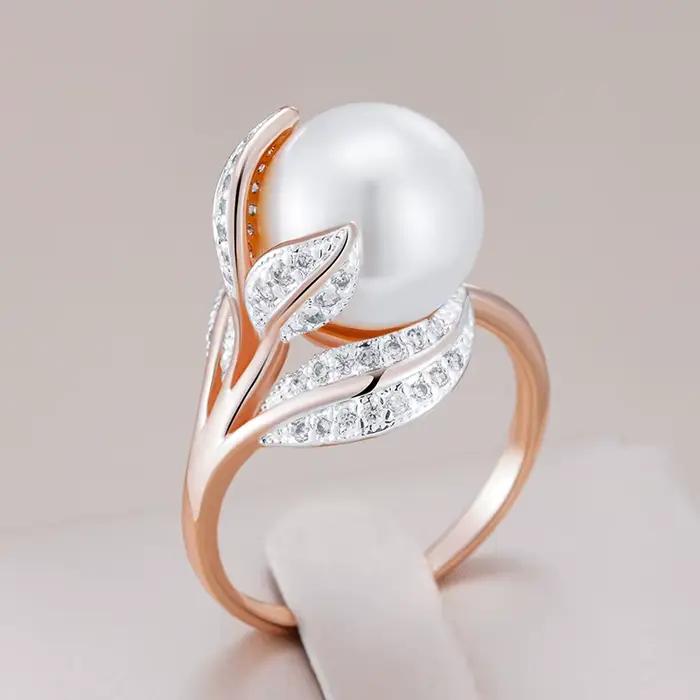 Wbmqda – grandes bagues en perles blanches pour femmes, couleur or Rose 585, bijoux de luxe en Zircon, cadeaux de mariage