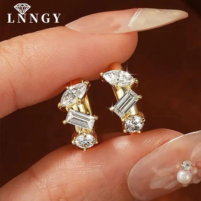 Boucles d'oreilles en forme de marquise/rectangulaires/rondes en moissanite
