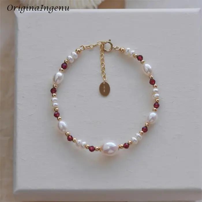 Bracelet en Grenat Naturel Rempli d'Or 14K