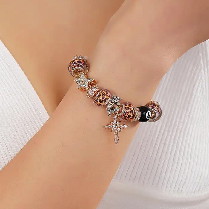 Nouveau noir No.8 boule léopard coeur étoile croix Bracelet collier Unique à la mode doux polyvalent personnalisé bijoux cadeau