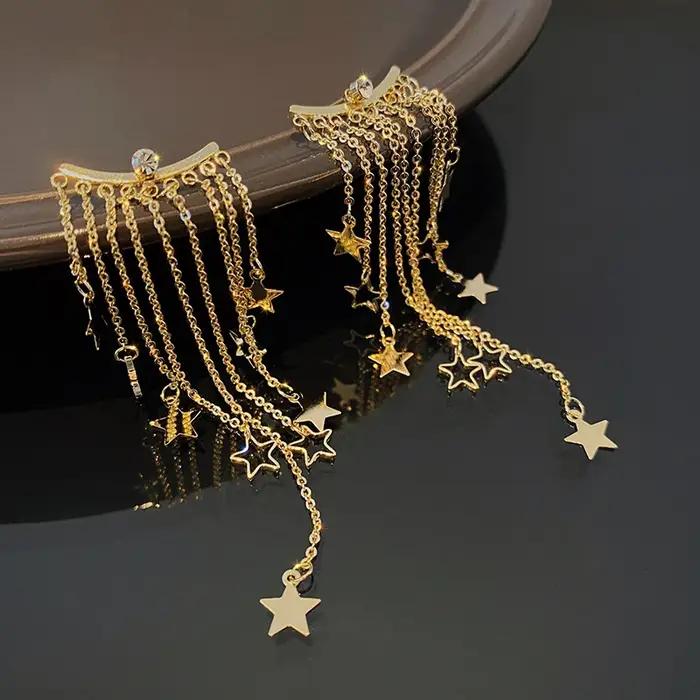 Boucles d'oreilles longues étoiles en Zircon scintillant pour femmes