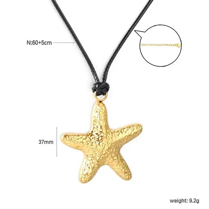 LUXUKISSKIDS Collier Bohème Y2K avec Pendentif Grande Étoile de Mer Texturée, Chaîne en Corde, Accessoire Élégant pour Femme, Idéal Plage et Été