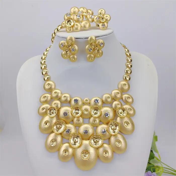 ESALE – ensemble collier et boucles d'oreilles pour femmes, Design de luxe, plaqué or 18 carats, bij