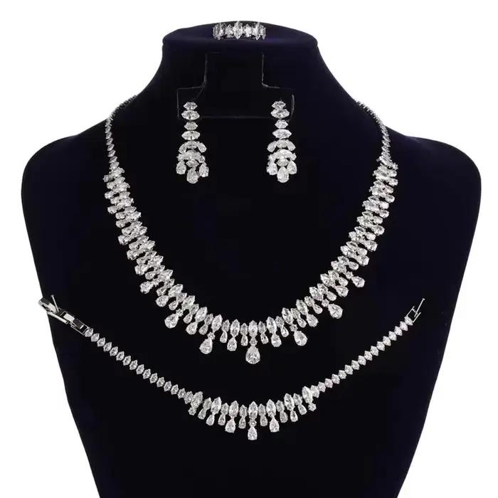 Parures de bijoux HADIYANA, bijoux de mariage pour femmes, couleur or, collier, boucles d'oreilles,