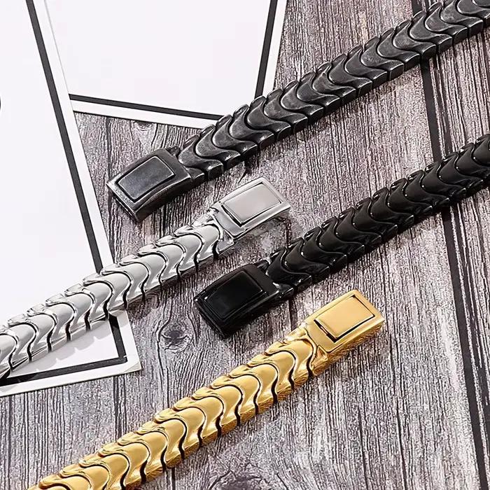 Bracelet homme brossé TrustyLan en acier inoxydable et titane pour occasions spéciales et cadeaux d'anniversaire pour lui