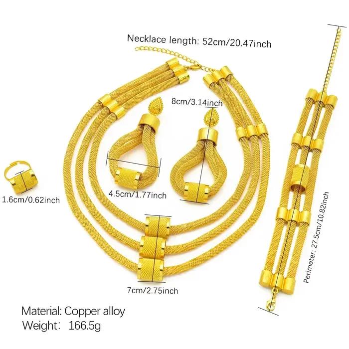 Ensemble collier et boucles d'oreilles géométriques en alliage de cuivre pour mariage et fête