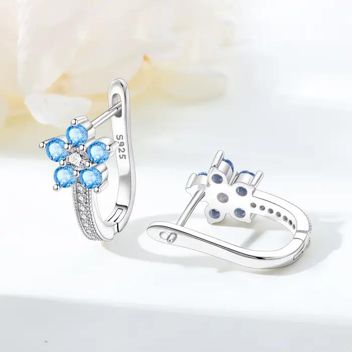 Boucles d'oreilles MISEFF fleur d'orchidée argent sterling 925 avec zirconium bleu violet pour femmes vintage style élégant cadeau d'anniversaire