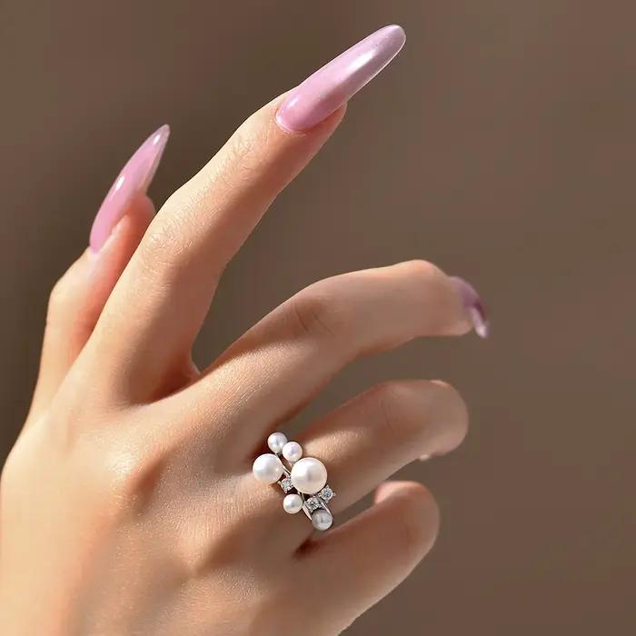 ATTAGEMS perle Moissanite bague DVVS 100% S925 argent Sterling plaqué avec or 18 carats pour les femmes fiançailles mariée bijoux cadeau de luxe