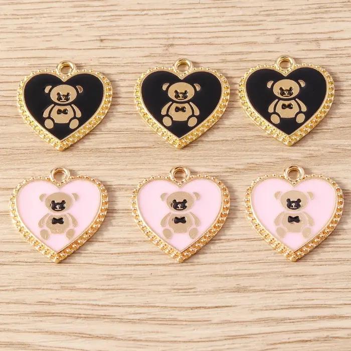 Tusember 10 pièces Breloques Cœur d'Ours Adorables en Émail Couleur Or 19*21mm pour Boucles d'Oreill