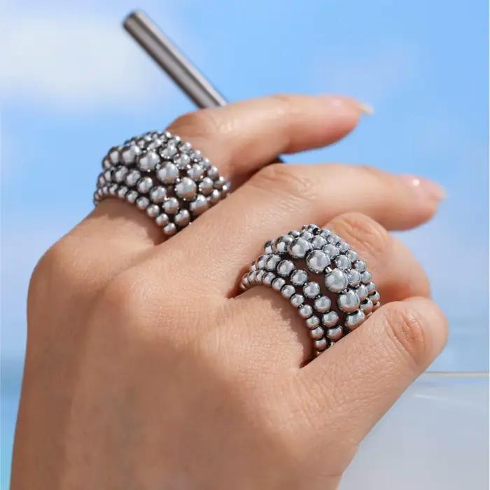 Bague de perles multicouches en acier inoxydable plaqué or 18 carats, étanche, sans ternissement, anneaux ouverts pour femmes et hommes, bijoux de couple