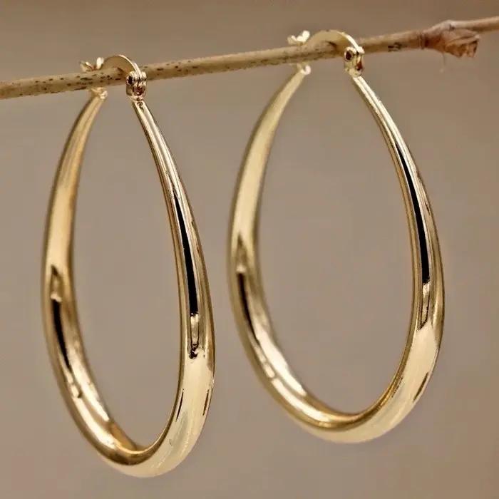 Boucles d'oreilles créoles lisses en or brillant pour femmes, bijoux de fiançailles, cadeau de maria