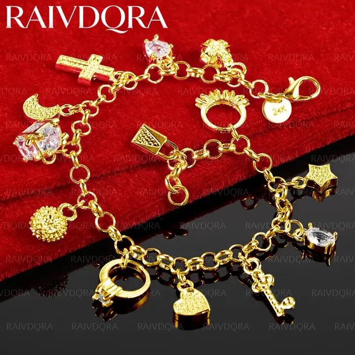 Bracelets avec pendentifs variés plaqués or 18 carats pour femmes, cadeau d'anniversaire, tendance p