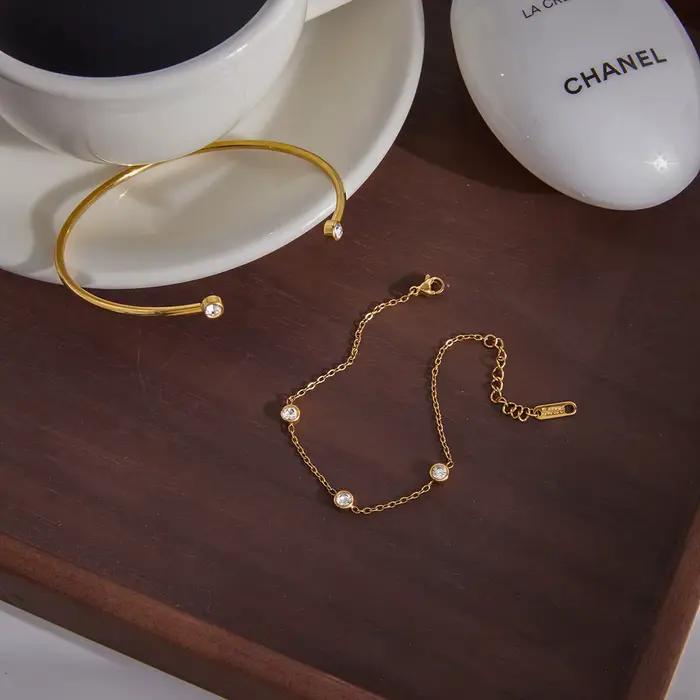 Ensemble deux bracelets de manchette en acier inoxydable 304 plaqué or jaune clair pour femme