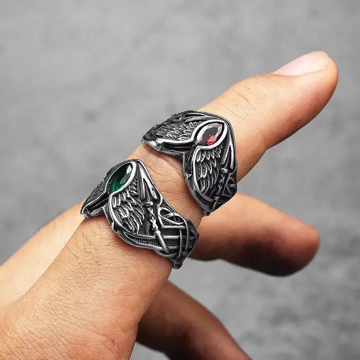 Fallen Angel Wings Gems Stone Rings pour hommes et femmes, acier inoxydable, rétro punk rock gothique, accessoires de bijoux à la mode, cadeau en gros