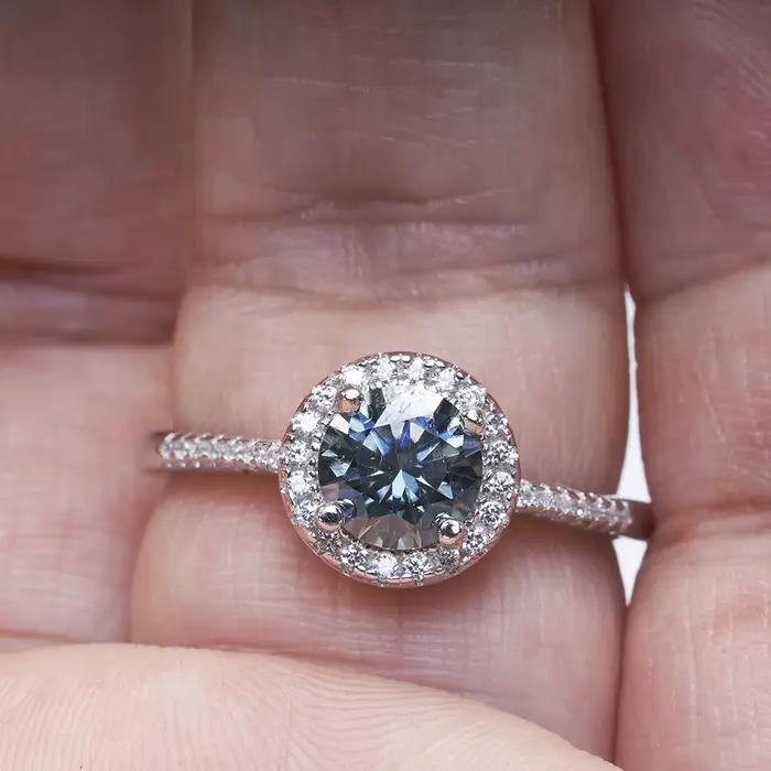 Bague Moissanite Grise en Argent 925 pour Femme