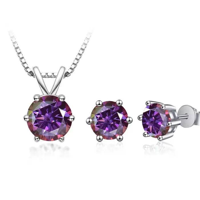 Ensemble de bijoux en argent sterling 925 avec moissanite pour femmes, colliers et boucles d'oreilles pour les occasions spéciales