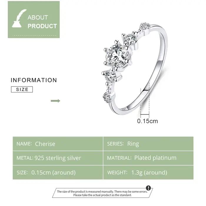 Bamoer-Bague de fiançailles en argent massif pour femme