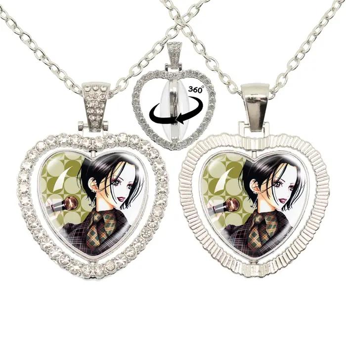 Pendentif Cœur en Verre avec Rotation 360 degrés pour Femmes Occasions Spéciales Colliers Bijoux Mode Cosplay