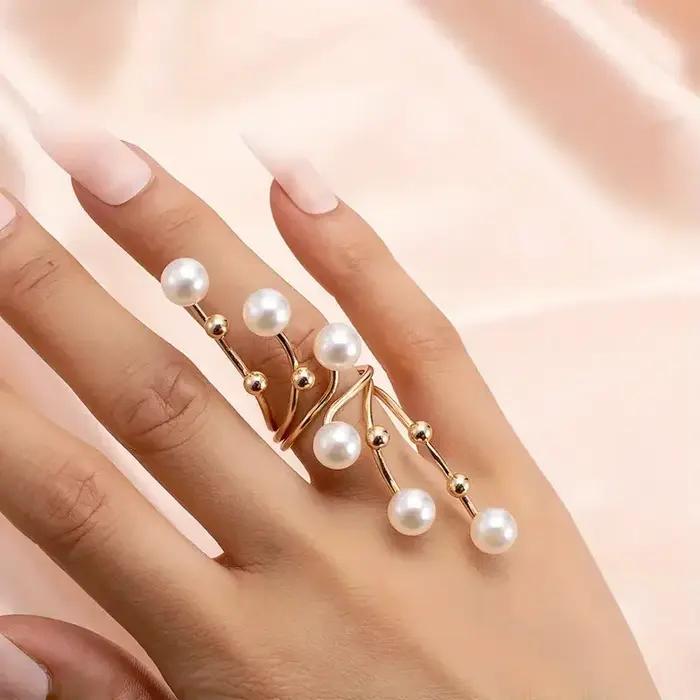 Bague en fausse perle géométrique dorée élégante, bague d'index exagérée, bijoux fantaisie