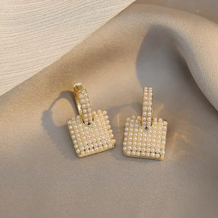 Boucles d'oreilles pendantes géométriques pour femmes, Design Sense, petites perles, Squaer, mode co