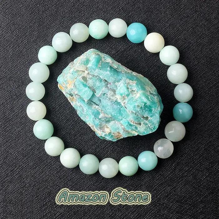 Bracelet de perles d'Amazonite original en pierre naturelle corde extensible pour femmes et hommes bijou de soulagement de la douleur fait à la main tracker de fitness sommeil et humeur