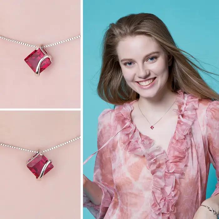 JewelpopPalace-Collier carré avec pendentif en argent regardé 925
