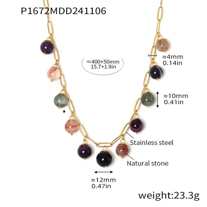 Collier à breloques en pierre naturelle pour femme, plaqué or 18 carats, colliers de cou, bijoux Boh