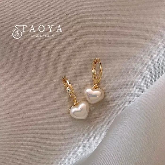 Boucles d'oreilles pendantes en forme de cœur et de perles pour femmes, Design classique, bijoux à la mode, accessoires de tempérament doux pour filles, 2025