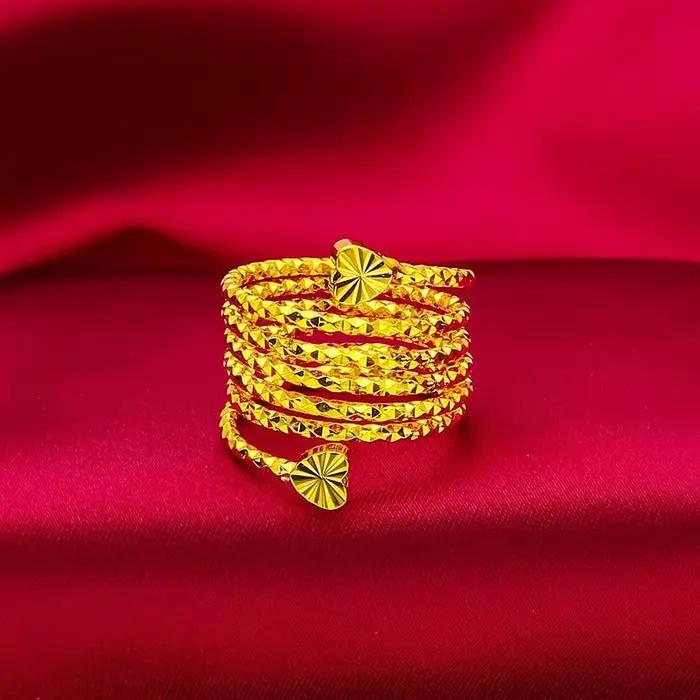 Bague en forme de cœur | Or pur AU999, motifs 3D mixtes avec diamants, ajustement réglable, charma