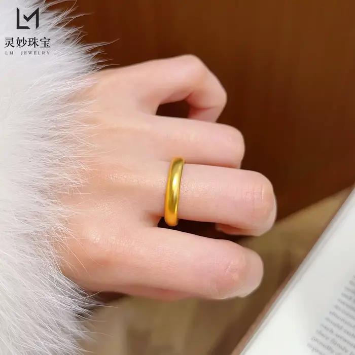 Bague Festive Cynlo pour Femme en Or 24K AU999 - Bague Cent Bénédictions en Or, Bande Lisse Style Chinois, Style Festival