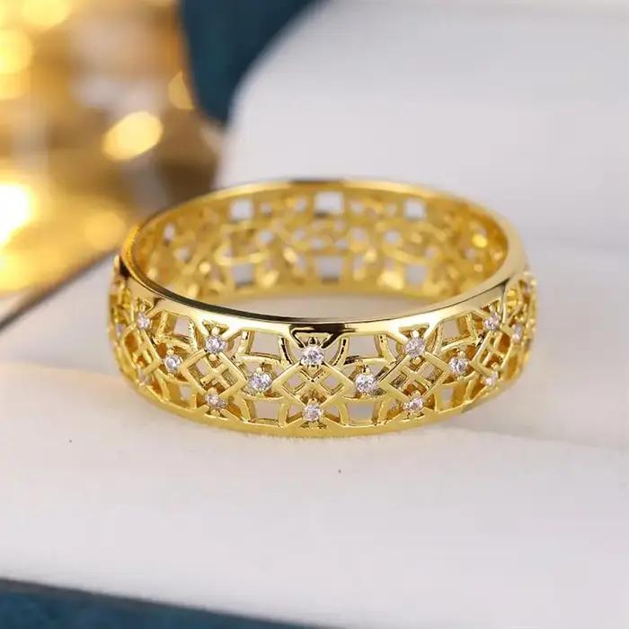 Bague de cocktail Huitan en or rose ajourée pour femmes, bijou de luxe pour mariages et soirées élégantes