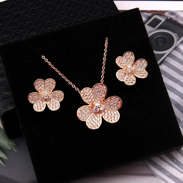 Mode luxe mignon géométrie cubique Ziron classique breloques collier fiançailles mariée boucle d'oreille ewelry cuivre dame cadeau