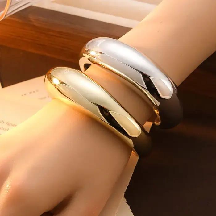 Bracelet en plastique géométrique ouvert pour femmes style vintage hip hop punk or argent bijoux de mode occasions spéciales