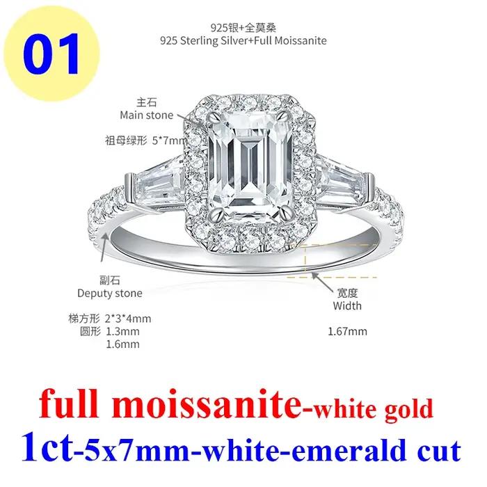 Bague en argent regardé S925 pour femme, diamant Moissanite complet, document D émeraude, plaqué or 18 carats, bijoux fins pour femme