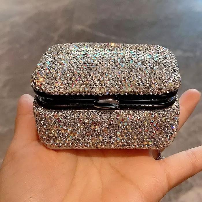 Mini Boîte à Bijoux Scintillante Avec Miroir Luxe Mallette De Rangement Colliers En Strass Diamant Pour Femme Occasions Spéciales