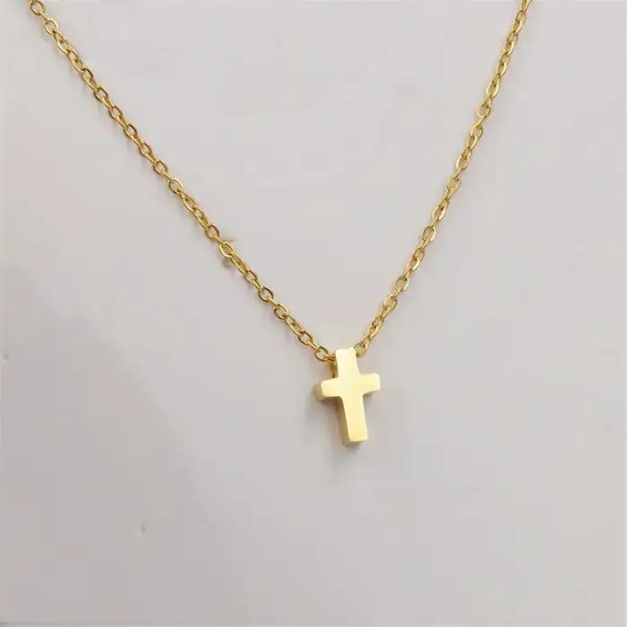 Collier croix en or pour femmes, couleur or, acier inoxydable, mode femme, petit pendentif croix de jésus, bijoux, vente en gros, livraison directe