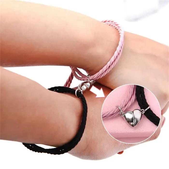 Bracelets magnétiques en forme de cœur pour hommes et femmes, bijoux en ULtressée réglable, cadeau amoureux, 1 paire