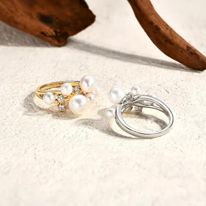 ATTAGEMS perle Moissanite bague DVVS 100% S925 argent Sterling plaqué avec or 18 carats pour les femmes fiançailles mariée bijoux cadeau de luxe