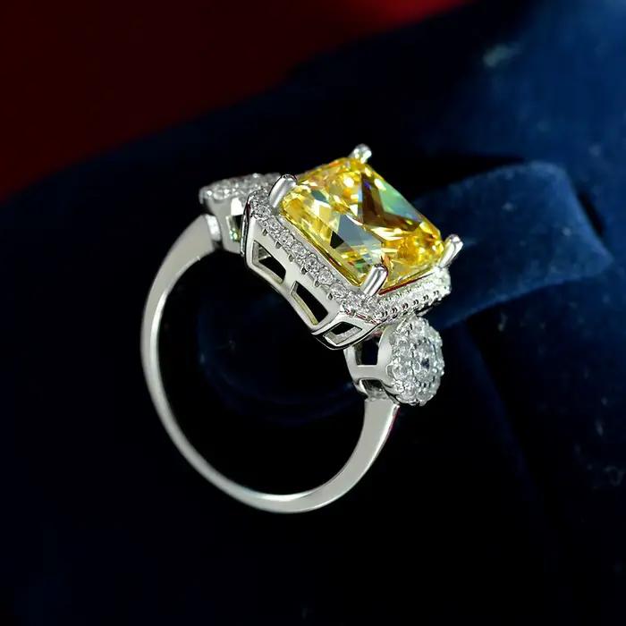 Vinregem 10 MM 5 CT Citrine haute teneur en carbone diamant bague en pierres précieuses pour les femmes 100% 925 en argent Sterling mariage fiançailles bijoux fins