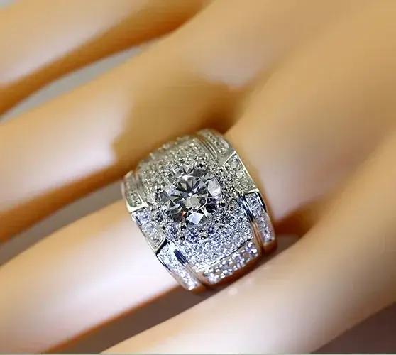 Bague en argent sterling 925 pour homme et femme motif géométrique avec zirconium pour alliance de mariage et cadeau élégant