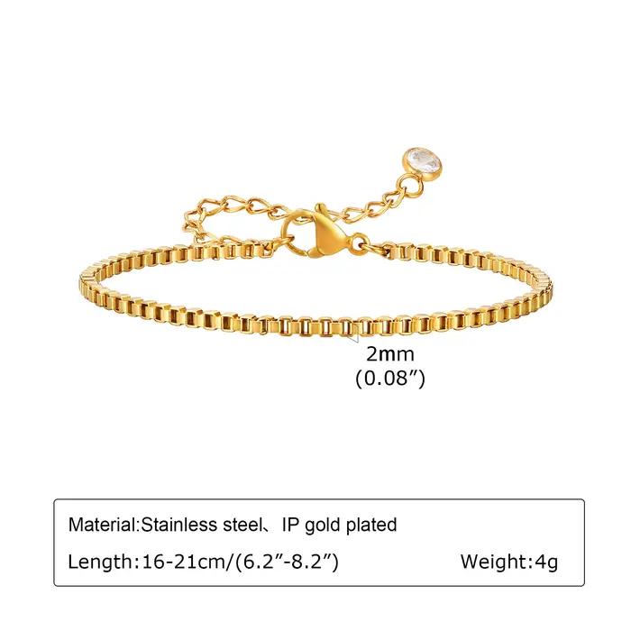 Bracelet en acier inoxydable anti-ternissement plaqué or empilable pour femme, bracelet fin à chaîne
