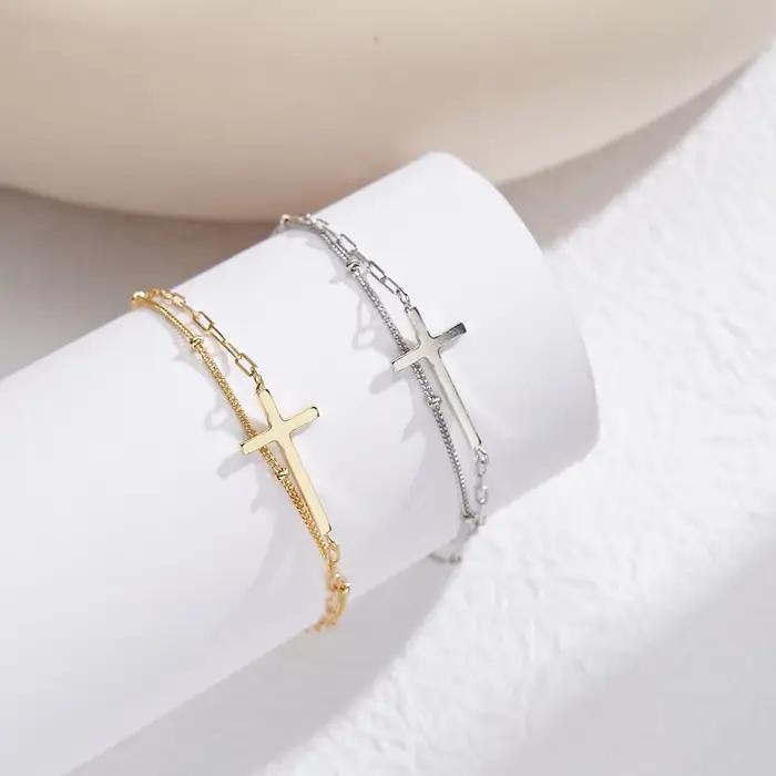 Bracelets de Tennis S925 Bracelet croisé chaîne plaquée or 14 carats réglable multicouches pour femmes