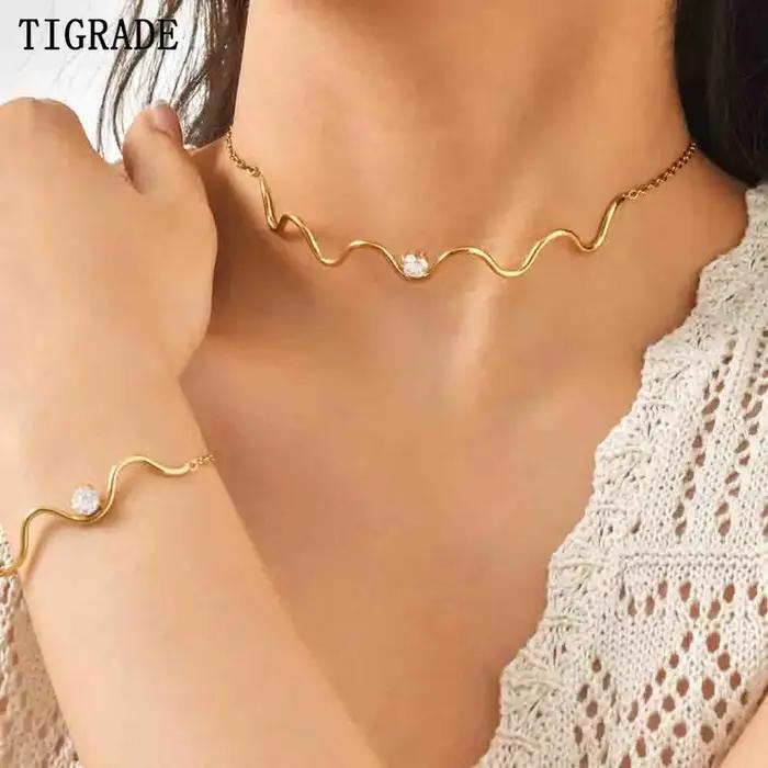 Tigrade – collier rond ondulé en zircone pour femmes