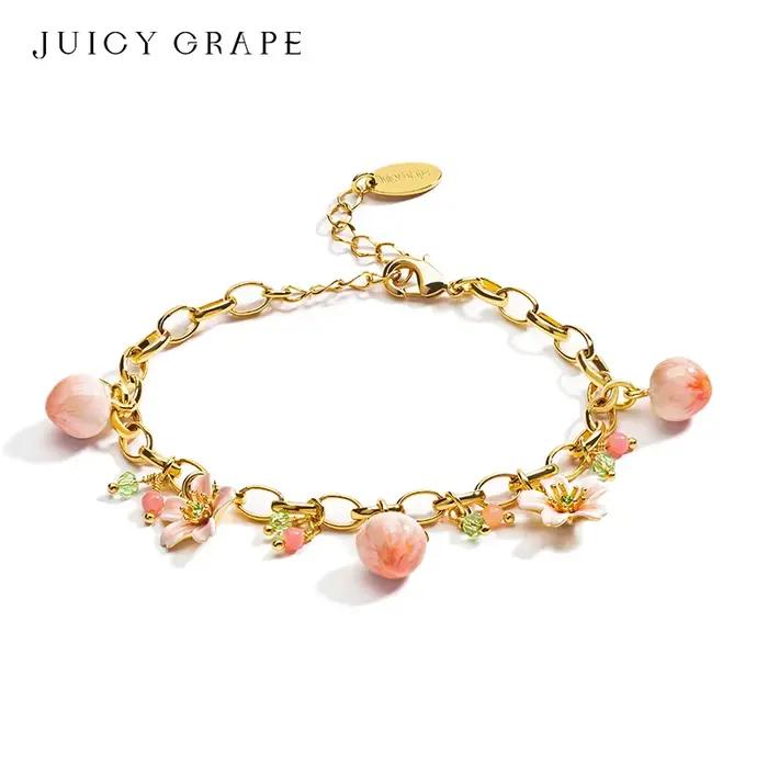 Bracelet Pêche et Fleur de Pêche Style Français Original en Or Plaqué pour Femmes Occasions Spéciales