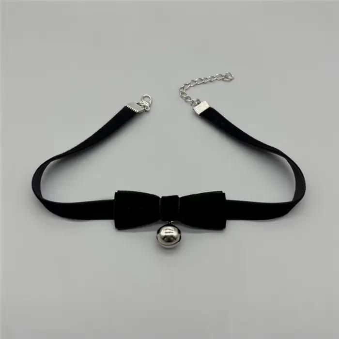 Collier ras du cou avec cloche à nœud papillon, fait à la main, pendentif noir et rouge, collier ras du cou pour Cosplay, bijoux de Costume de noël Vintage
