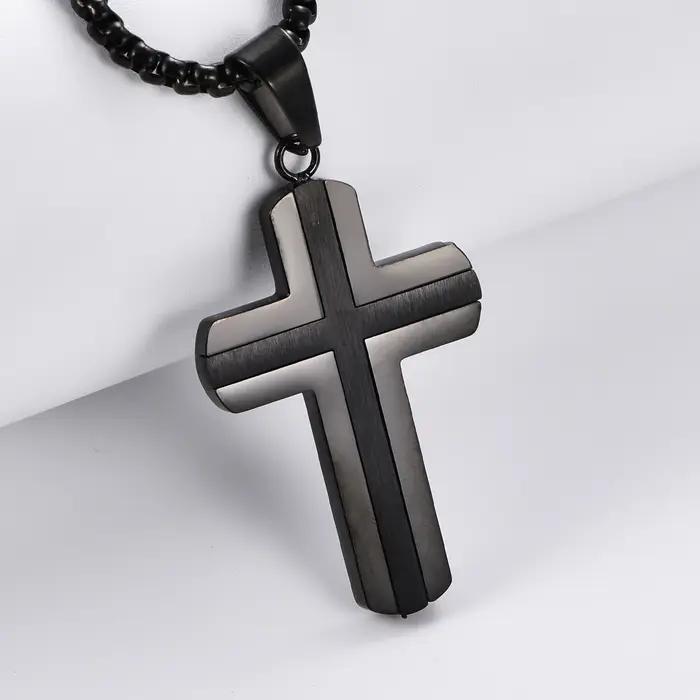 Collier pendentif croix en acier inoxydable pour hommes